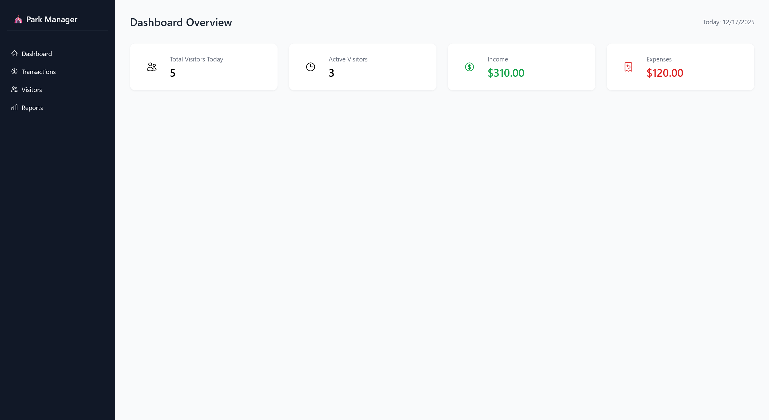 Professional operations dashboard displaying visitor data and activity logs
